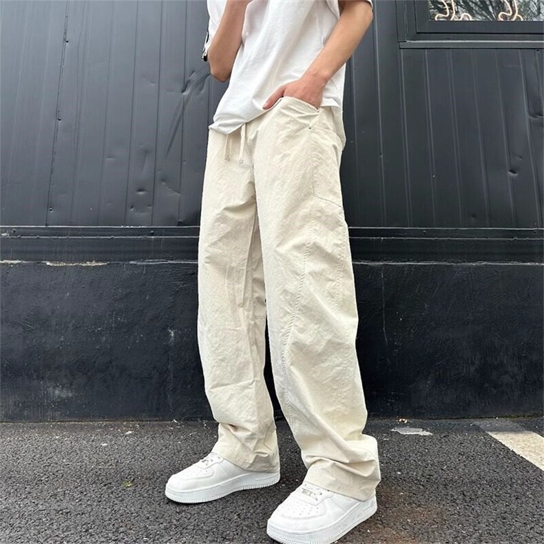 夏季男纯色拼接宽松休闲裤速干直筒休闲弯刀裤男网图GB4566-p45,男装休闲裤,星座302B