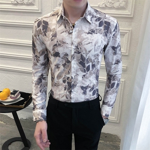 312A-5-283-P55长袖高级感秋季休闲英伦发型师韩版纯色男士衬衣