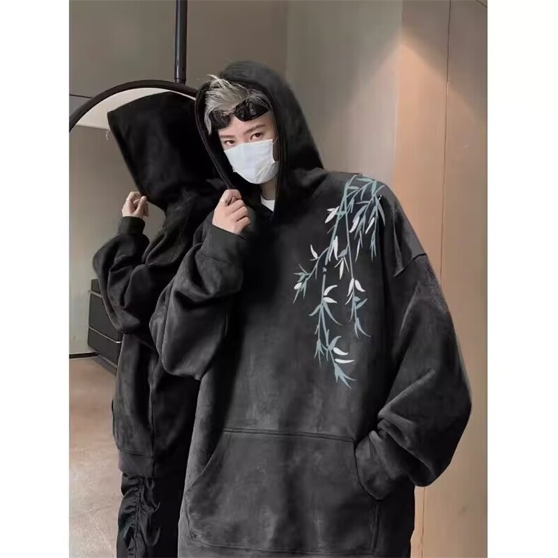原宿高质量麂皮绒连帽卫衣潮流简约文艺新款流行百搭气质慵懒时尚,男装卫衣,星座506A