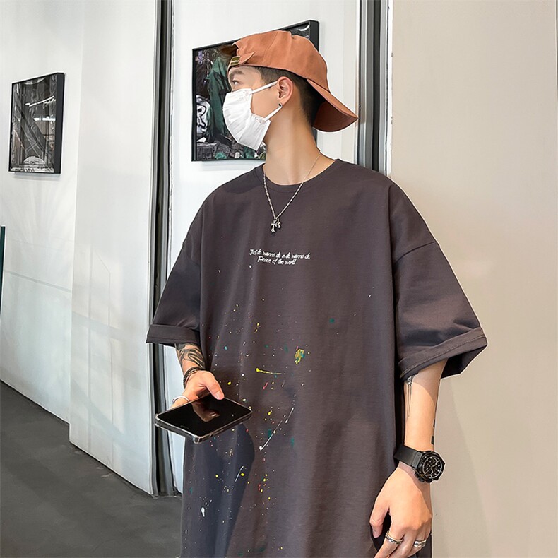 直播重磅280克手绘美式潮牌网丝复古短袖t恤A432-T503-P30图片