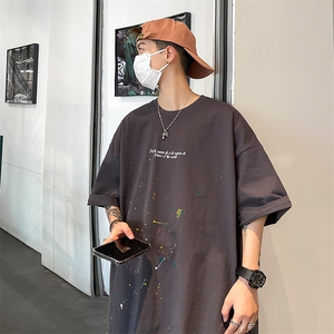 直播重磅280克手绘美式潮牌网丝复古短袖t恤A432-T503-P30图片