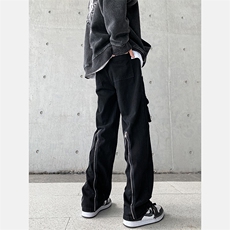 高街牛仔裤黑色拉链款直筒裤裤715-6-BX19P65（控88），男装牛仔裤，星座715-6
