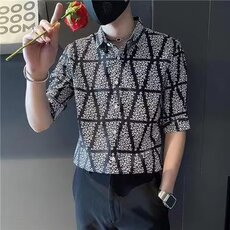 花衬衫男五分袖春秋季痞帅发型师男装斑马纹印花衬衣CS109，男装衬衫，星座1116A-2（原606A-1）