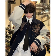 春秋潮牌街头痞帅毛呢刺绣棒球服外套男女立领飞行员夹克JA8011，男装夹克，星座1116A（原606A-3）