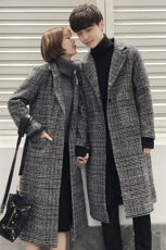 现货~情侣装毛呢大衣加棉加厚千鸟子格子风衣716A-1-DY01P120，男装风衣，星座716A-1（原星座815）