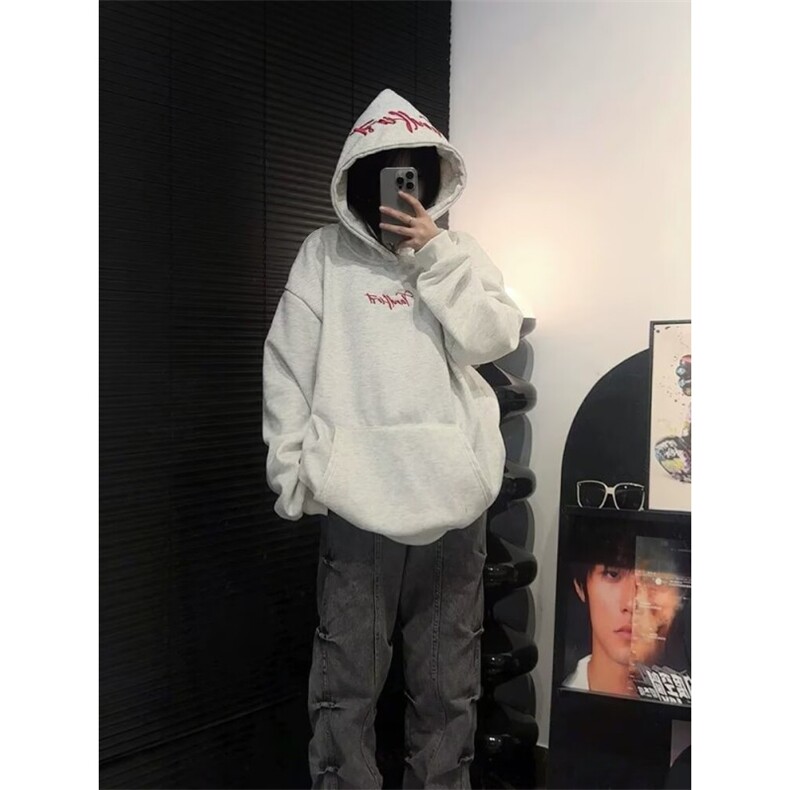 JUMPROSE美式字母刺绣加绒连帽卫衣男女秋冬新款宽松长袖上衣潮牌,男装卫衣,四季星座505