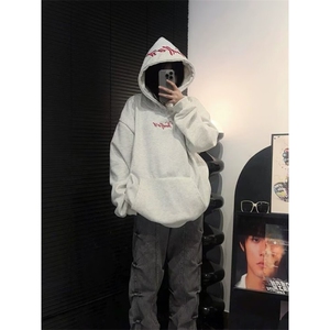 JUMPROSE美式字母刺绣加绒连帽卫衣男女秋冬新款宽松长袖上衣潮牌图片