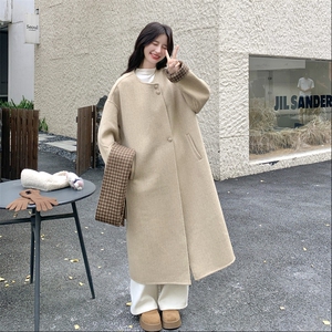 韩系圆领长款双面羊绒大衣女25冬新款宽松显瘦百搭外套潮图片