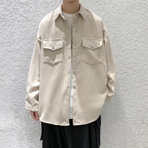 2025春夏新款灯芯绒港风纯色方领长袖休闲衬衫上衣D201-DM76-P45,男装衬衫,电商D321-1