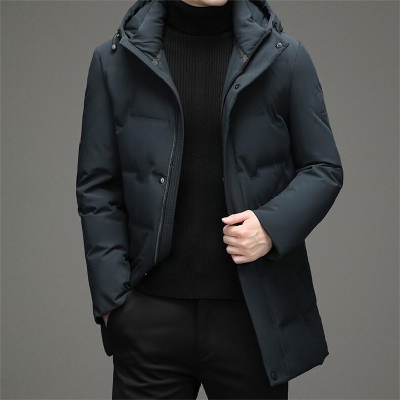 男士羽绒服商务休闲中长款连帽冬季新款青年保暖灰鸭绒外套男装图片