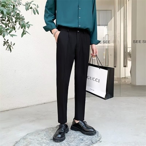 小西裤男九分修身直筒休闲裤男士高级垂感黑色西装裤子秋季KM06图片