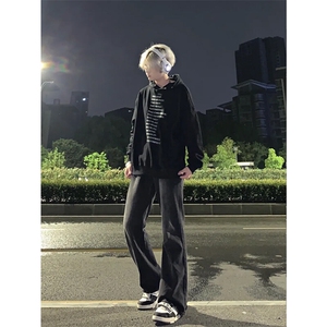 美式hiphop牛仔裤修身直筒微喇叭裤图片