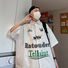 新款美式街头字母印花短袖衬衫男宽松休闲小众衬衣YSSQ2216-37，男装T恤，星座208-5