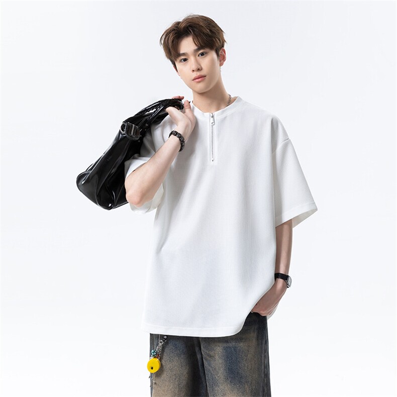 2026夏季新款领口拉链设计短袖男宽松运动T恤25XT77238特批20，女装T恤，电商A042