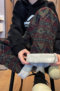 8XL-M羊羔绒裤子男冬季加绒加厚民族风重磅针织棉裤大码KZ023P78图片