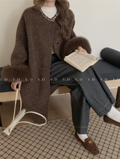 25109-38韩版气质小香风真袖毛长款双面羊毛大衣显瘦百搭，女装双面呢大衣，依嘟服饰