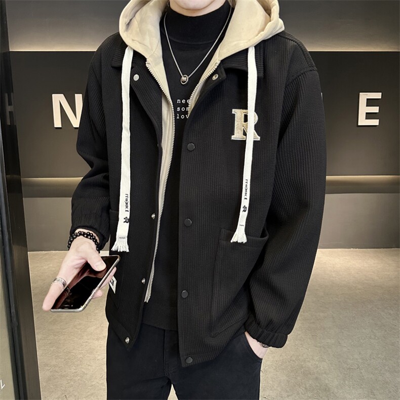 男士新款假两件连帽呢子夹克秋季毛呢短款夹克外套潮F8331-P175,男装夹克,电商A239