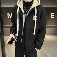 男士新款假两件连帽呢子夹克秋季毛呢短款夹克外套潮F8331-P175，男装夹克，电商A239