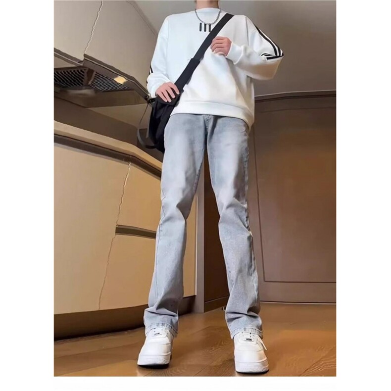 k2506-p38-S-5XL（网络图）高品质灰色微喇微弹现货牛仔裤,男装牛仔裤,星座116