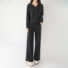 2024年秋季时尚气质百搭简约潮流阔腿裤羊毛两件套，女装套装/套裙，鹏源羊绒