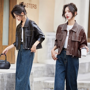 短款皮衣外套女2024秋季新款宽松休闲美式复古美拉德机车夹克上衣图片