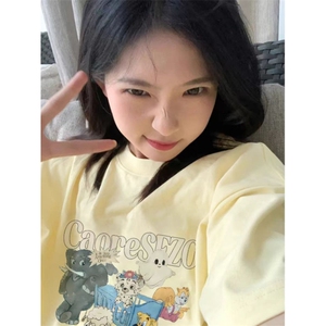 T0715-P25 卡通纯棉印花短袖 学院风减龄甜美少女上衣图片