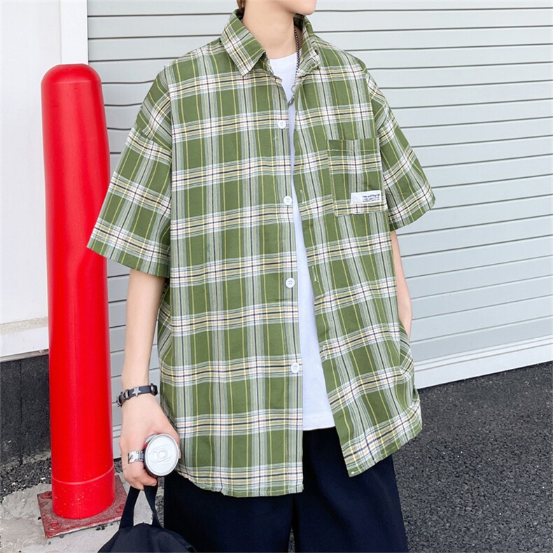 夏季短袖格子衬衫男士韩版潮流学院风2024新款ins外套CY860-P33,男装衬衫,星座412-3