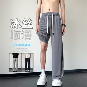 特批P26差价夏季百搭潮流凉感冰丝垂感纯色大码休闲裤男K5652B,小个子穿丝绒西服怎么搭图片