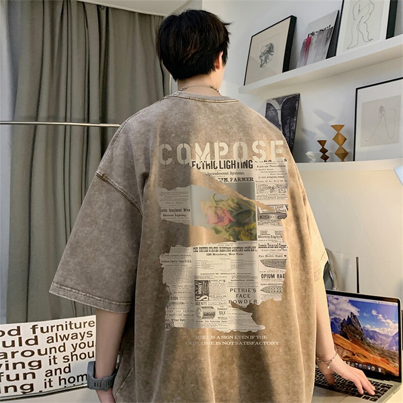 直播品质重磅240克美式复古蜡染水洗做旧宽松短袖t恤T1171-P38,男装T恤,电商A486