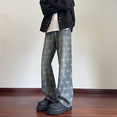 B221美式ins高街宽松直筒个性提花牛仔裤LK24399-特P52控88，男装牛仔裤，电商B221