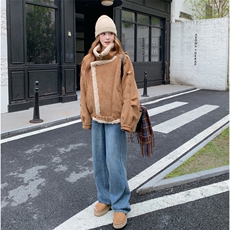 棕色皮毛一体羊羔毛机车外套女秋冬2025新款酷飒风炸街超好看棉服，女装皮草，2C210