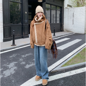 棕色皮毛一体羊羔毛机车外套女秋冬2025新款酷飒风炸街超好看棉服图片