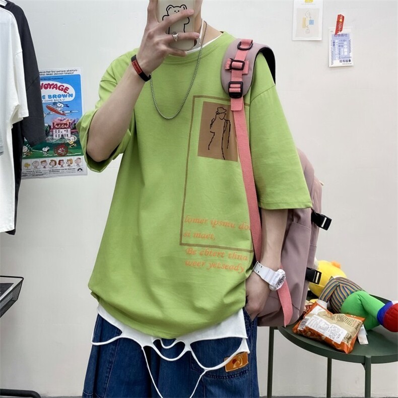 2021短袖半袖休闲港风t恤打底衫五分袖男士A210-A8322-P28控48,男装T恤,星座210-3