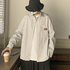 wassuphappy日系cityboy条纹衬衫男春秋季潮牌休闲长袖衬衣外套，男装衬衫，星座1008