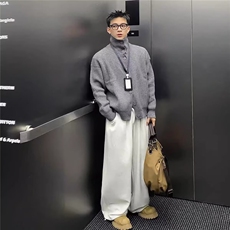 5226-P54美式小众海军领纽扣开衫毛衣男高级感慵懒风翻领百搭，男装针织衫/毛衣，电商B323A