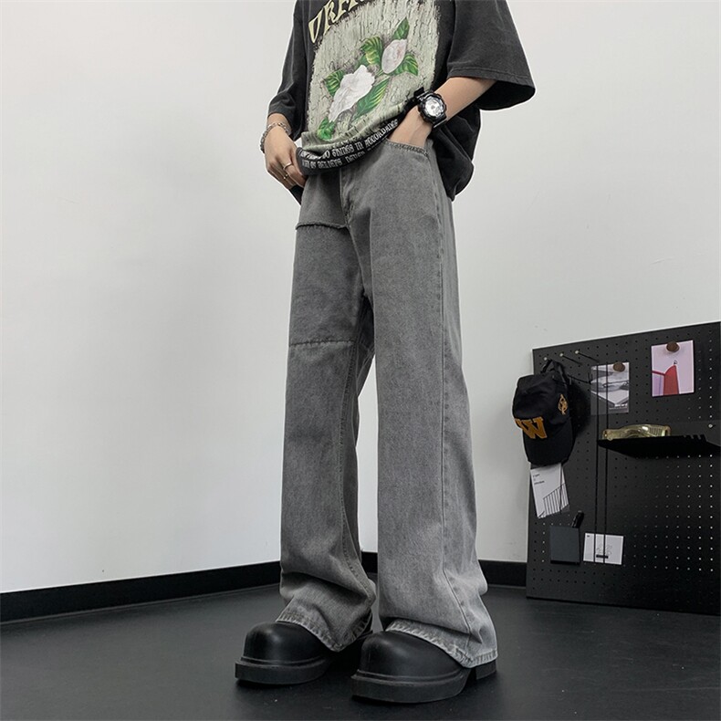 烟灰色洗水微喇牛仔裤美式复古直筒休闲毛边长裤N01387-P48,男装牛仔裤,星座308B-2