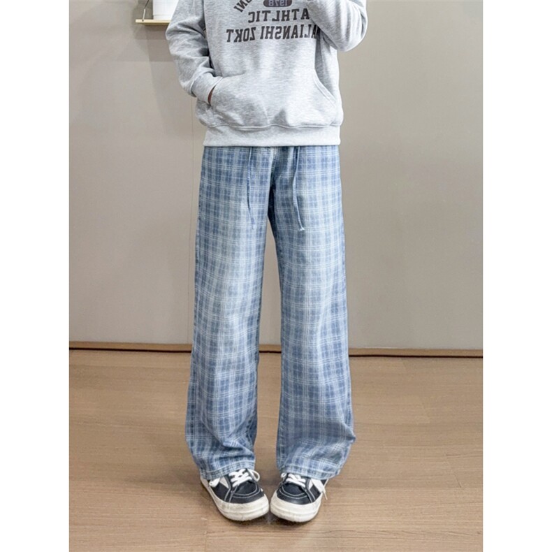 B221美式ins暗黑高街个性直筒格子牛仔裤LK25571-特P45控78,男装牛仔裤,电商B221