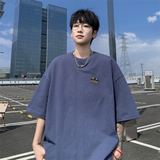 2025夏圆领短袖T恤宽松休闲短tee纯棉体恤衫A025-T7611-P25控38，男装T恤，电商A025