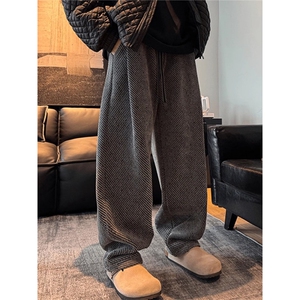 大码雪尼尔针织裤子男冬季加绒加厚弯刀阔腿休闲裤s670 p50图片