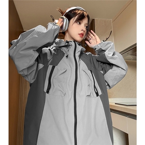 中性风 冲锋衣骑行服连帽撞色拼接夹克户外机能风外套D327 P108图片