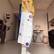 美式复古设计感星星刺绣趣味工装裤子女辣妹宽松慵懒风七分中裤潮，男装工装外套，星座1210-1