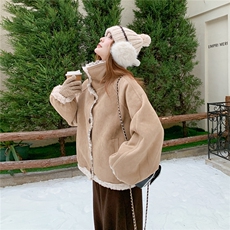 皮毛一体外套R2C086-2583-1【卡其色】P205K335，女装短外套，2C086