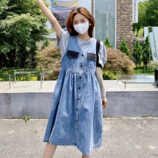 减龄牛仔背带裙套装女2023夏季新款温柔风设计感别致小个子连衣裙，女装套装/套裙，菡迪欧娜