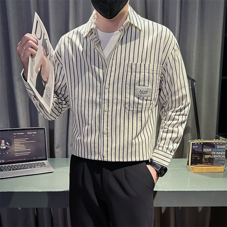 新款2025秋冬男士休闲长袖衬衫小伙主推内搭条纹衬衣C817P58控88,男装衬衫,星座301B-1