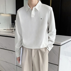 轻熟风宽松阔版华夫格面料男士POLO刺绣上衣PL08/P55特，男装Polo衫，电商A243