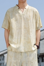 2025春季新款风男装新中式唐装盘扣天丝提花短袖T恤C99-P65，男装T恤，电商B277(原6028)