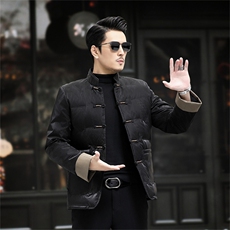 中年唐装90%白鸭绒复古盘扣风中式爸爸羽绒服外套A517-P198，男装羽绒服，星座1105-3