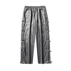 2025冬季新款风丝绒加厚休闲裤盘扣拼接阔腿裤灰K105-P70，男装休闲裤，电商B277(原6028)