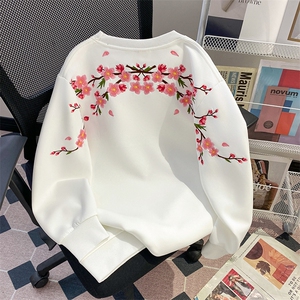 风刺绣秋季新款男女卫衣修身套头流行圆领休闲潮长袖上衣服,粉色阔腿裤搭配什么颜色的衣服图片