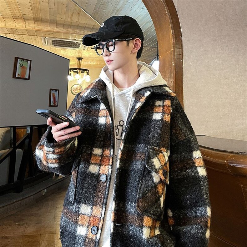 1506-1/JJ488-21毛呢大衣/P73毛呢小香风格子外套男潮高级感外套，男装毛呢大衣，星座1506-1